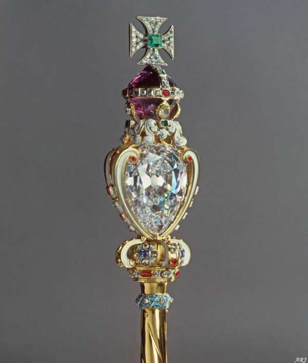 Грушевидный бриллиант Cullinan I украшает Королевский скипетр Великобритании