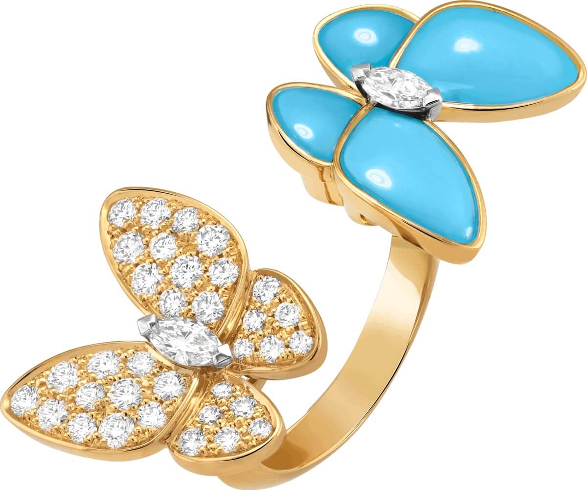 Кольцо на два пальца Van Cleef & Arpels Two Butterfly с бирюзой и бриллиантами